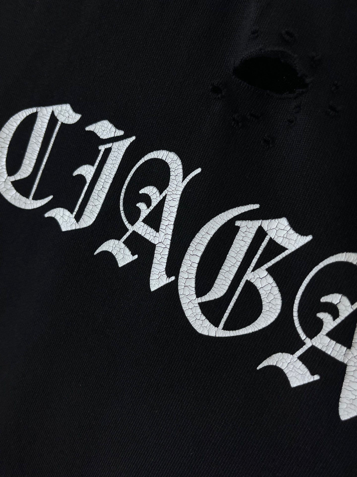 Balenciaga black T-shirt with cracked white BALENCIAGA graphic