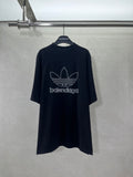 Balenciaga short-sleeve T-shirt in dark color with white trefoil logo on front