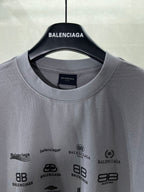 Balenciaga crewneck short-sleeve T-shirt neckline close-up with logo print