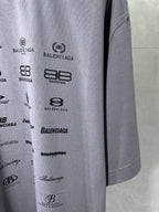 Balenciaga T-shirt fabric close-up with stacked logo graphics