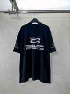Balenciaga black graphic T-shirt with large front logo print, short sleeves