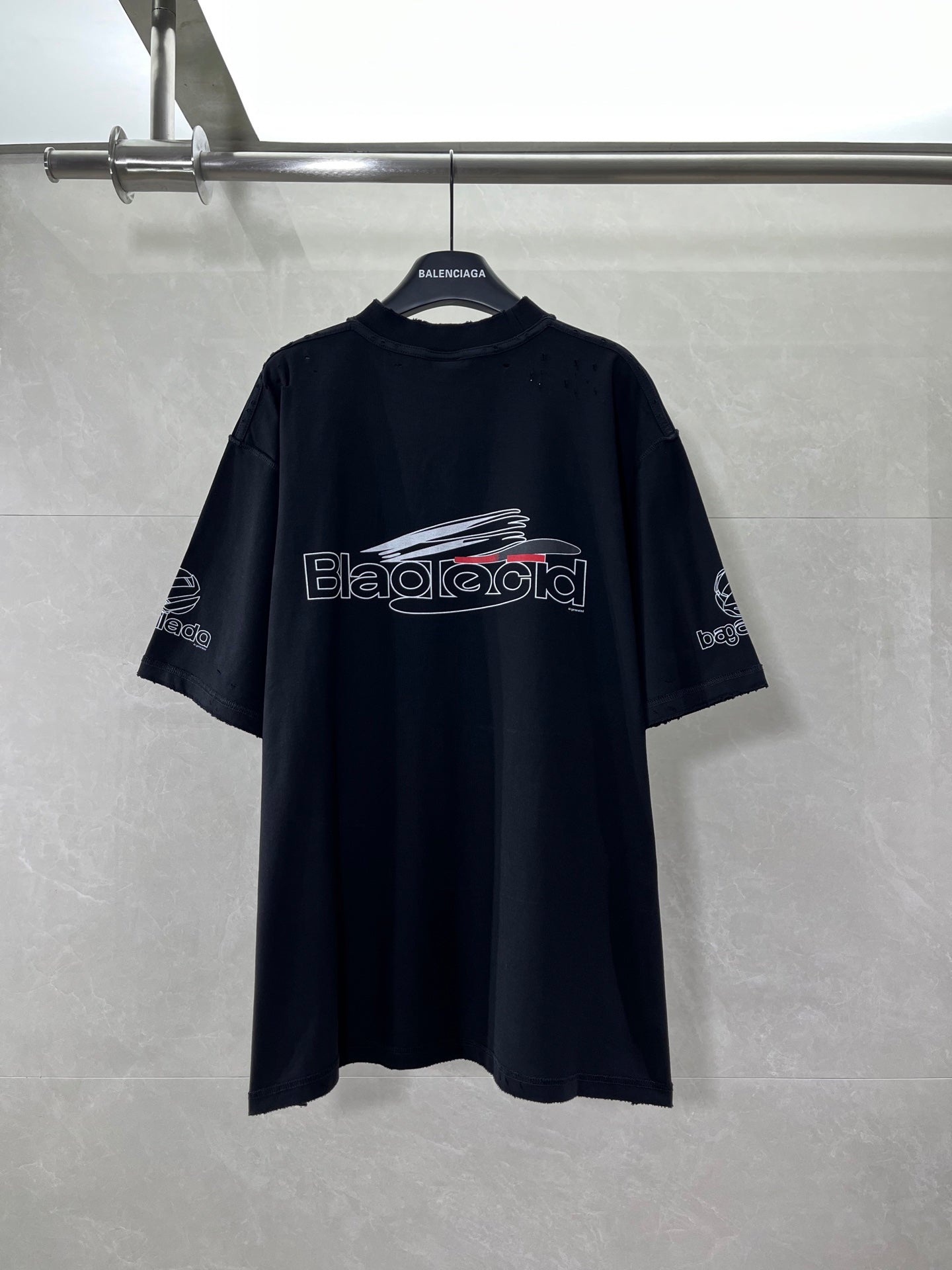 Balenciaga black graphic T-shirt with back logo print, short sleeves