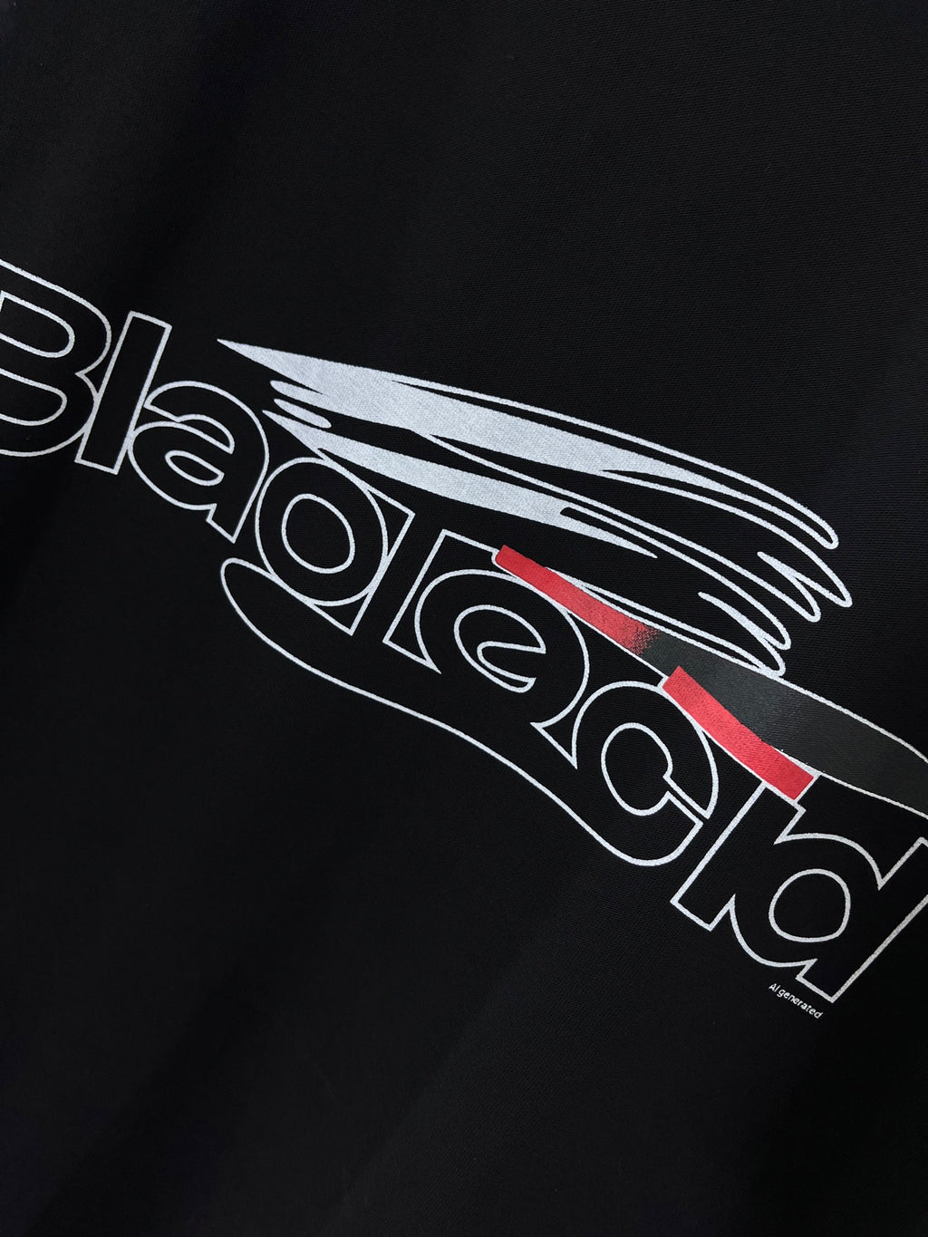 Balenciaga black graphic T-shirt close-up of colorful logo graphic