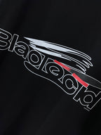 Balenciaga black graphic T-shirt close-up of colorful logo graphic