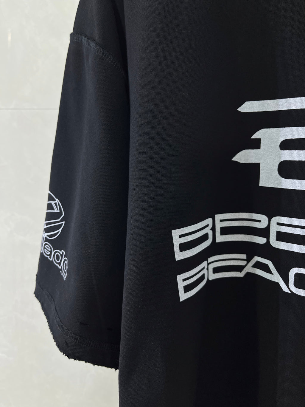 Balenciaga black graphic T-shirt with sleeve logo print on side seam