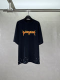 Short-sleeve T-shirt with Balenciaga graphic logo on chest, dark navy/black speckled hem