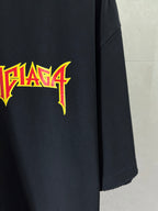 Short-sleeve T-shirt with Balenciaga logo print on chest, dark fabric