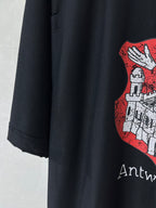 Balenciaga black T-shirt with red-and-white crest graphic on chest