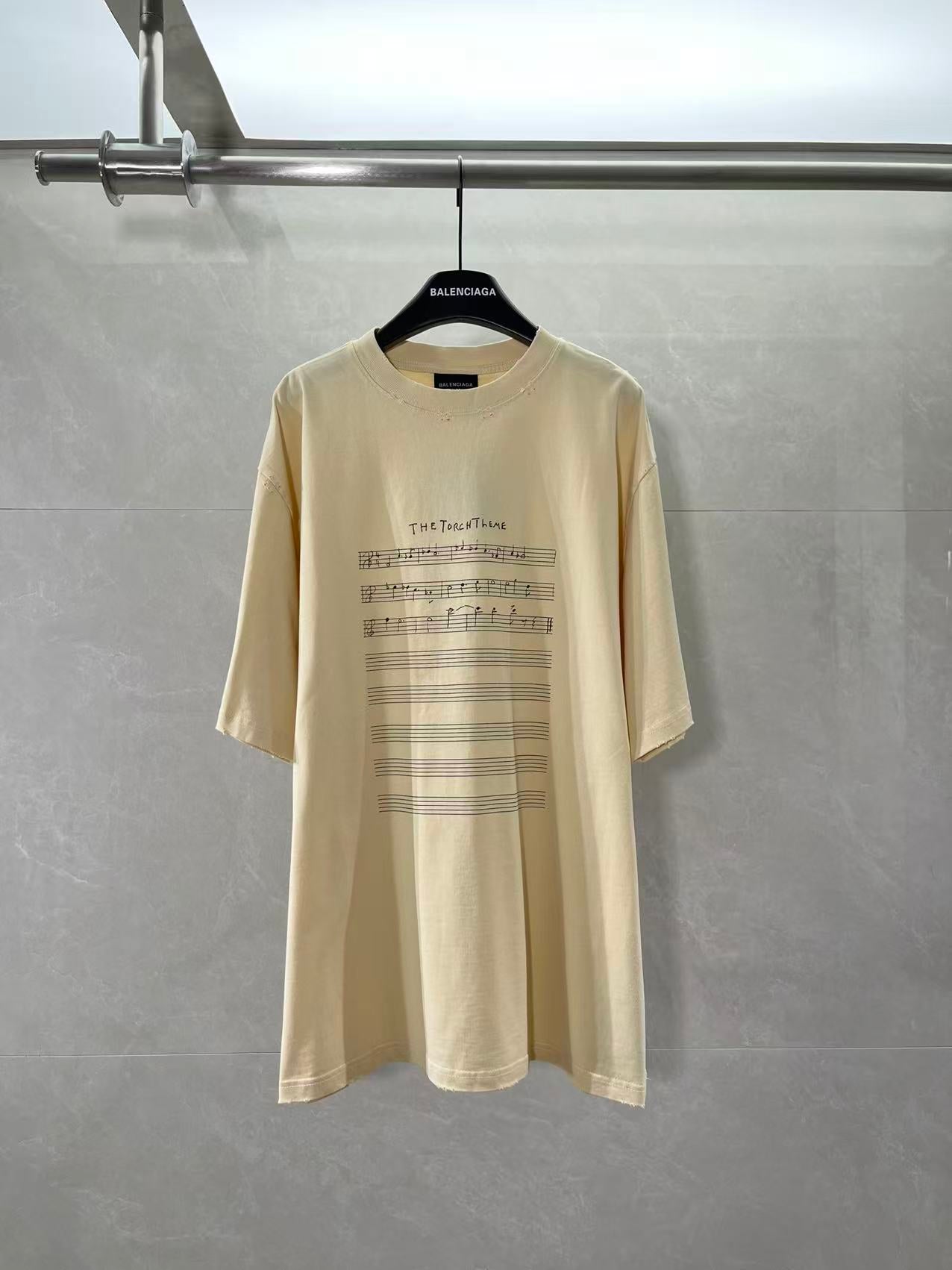 Balenciaga cream graphic T-shirt with front musical print
