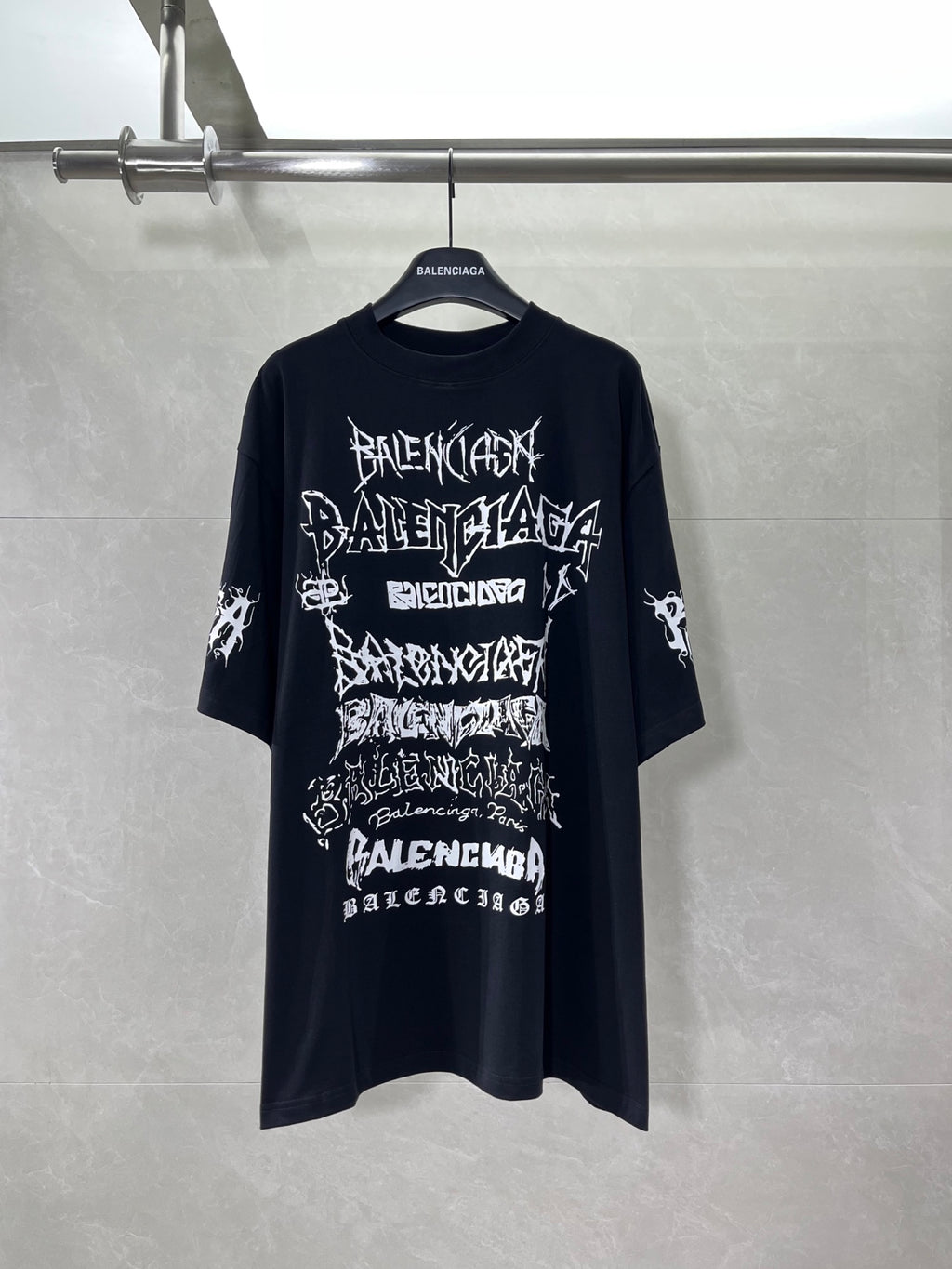 Balenciaga short-sleeve T-shirt, black with large white graphic lettering on front