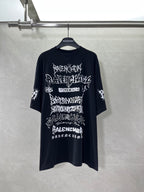 Balenciaga short-sleeve T-shirt, black with large white graphic lettering on front