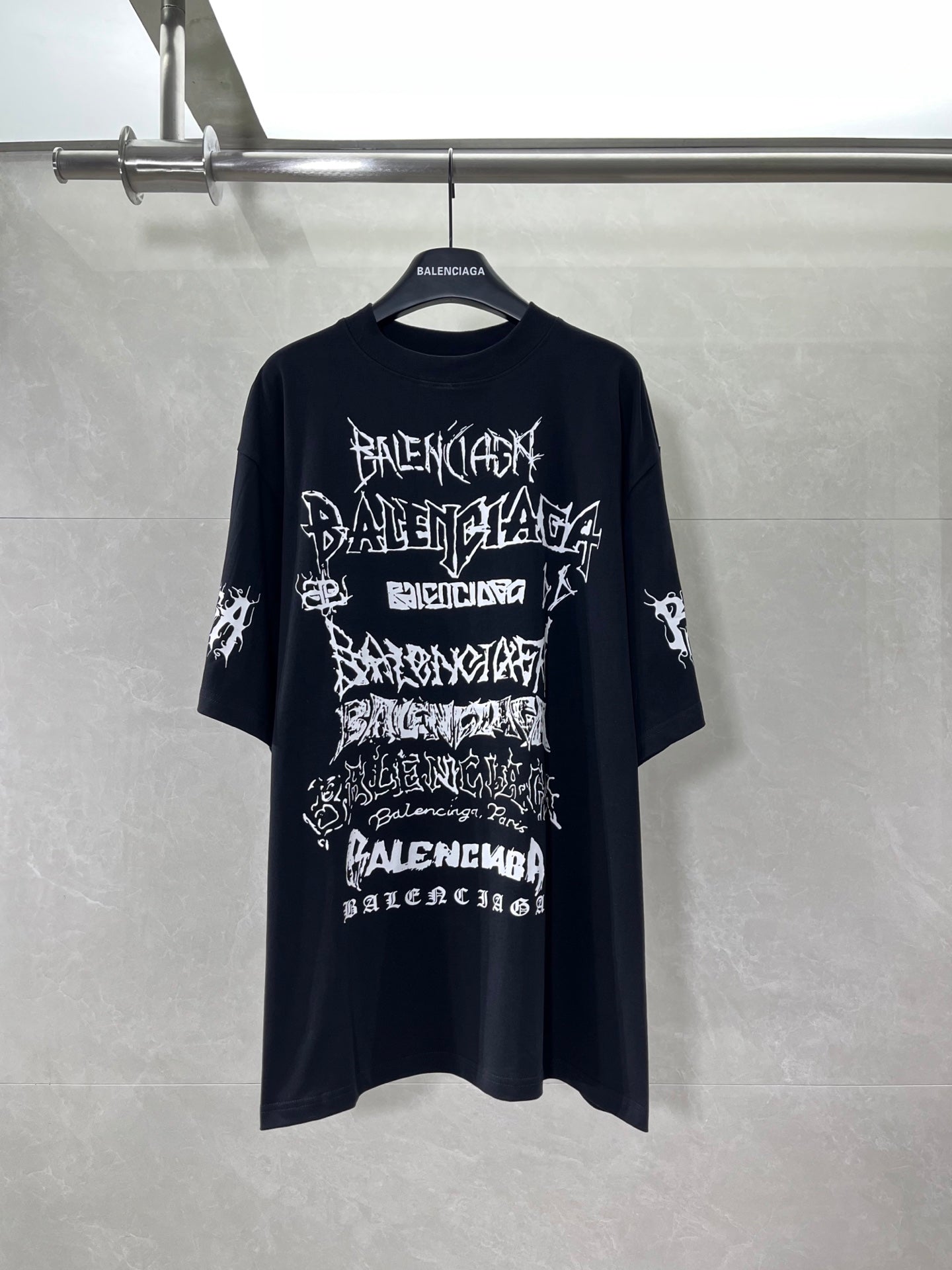Balenciaga short-sleeve T-shirt, black with large white graphic lettering on front