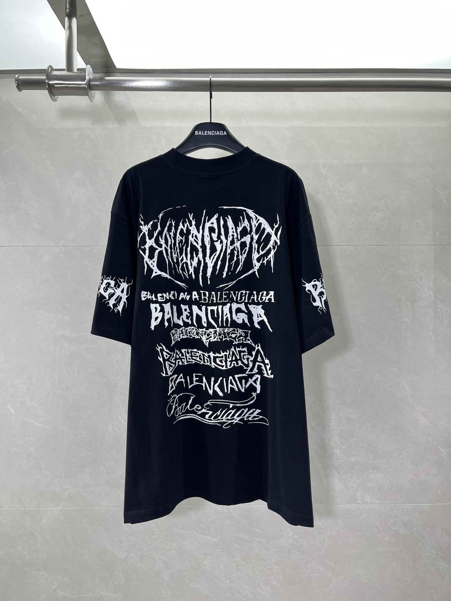 Balenciaga short-sleeve T-shirt, black with large white graphic lettering on back
