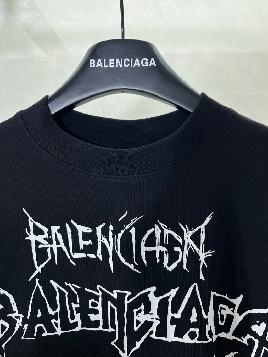 Balenciaga T-shirt neckline and chest graphic, black with white typographic print