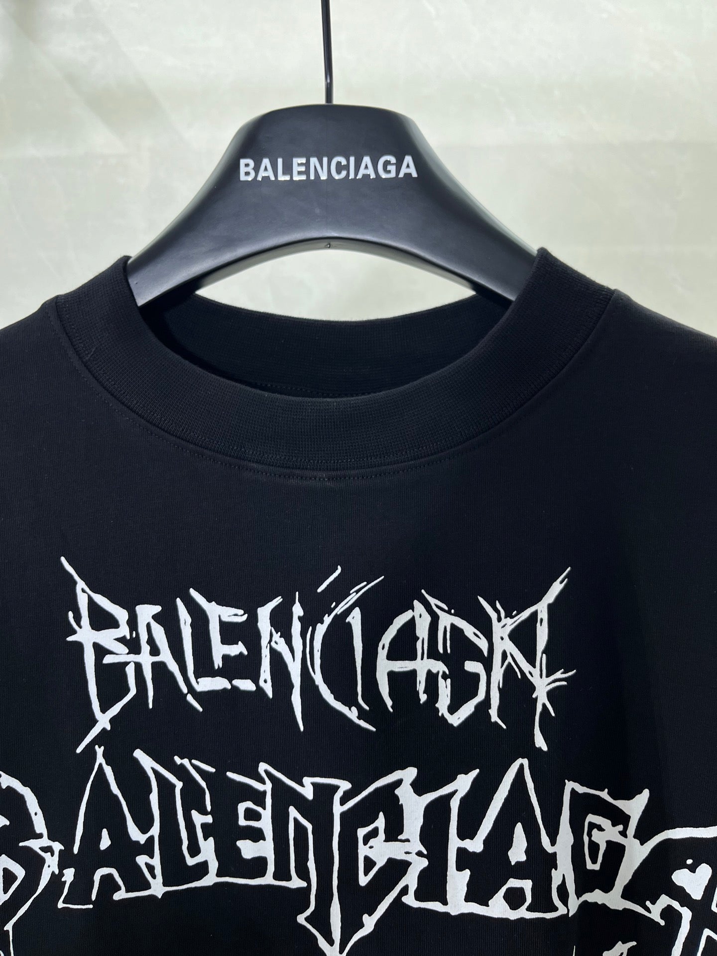 Balenciaga T-shirt neckline and chest graphic, black with white typographic print