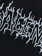 Black fabric with white drip-style logo graphic detail