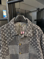 Louis Vuitton denim jacket collar with hanging tag, monogram print, gold buttons