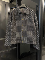 Louis Vuitton denim jacket with monogram and check front, button closure