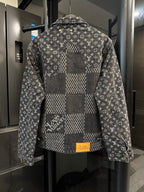 Louis Vuitton denim jacket back with monogram print and check panel, button closure