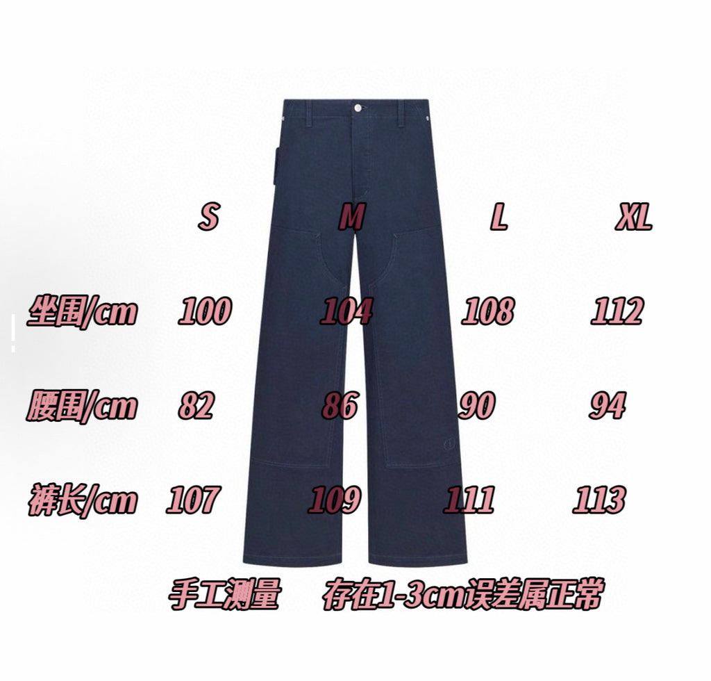 Navy pants size chart showing S, M, L, and XL measurements