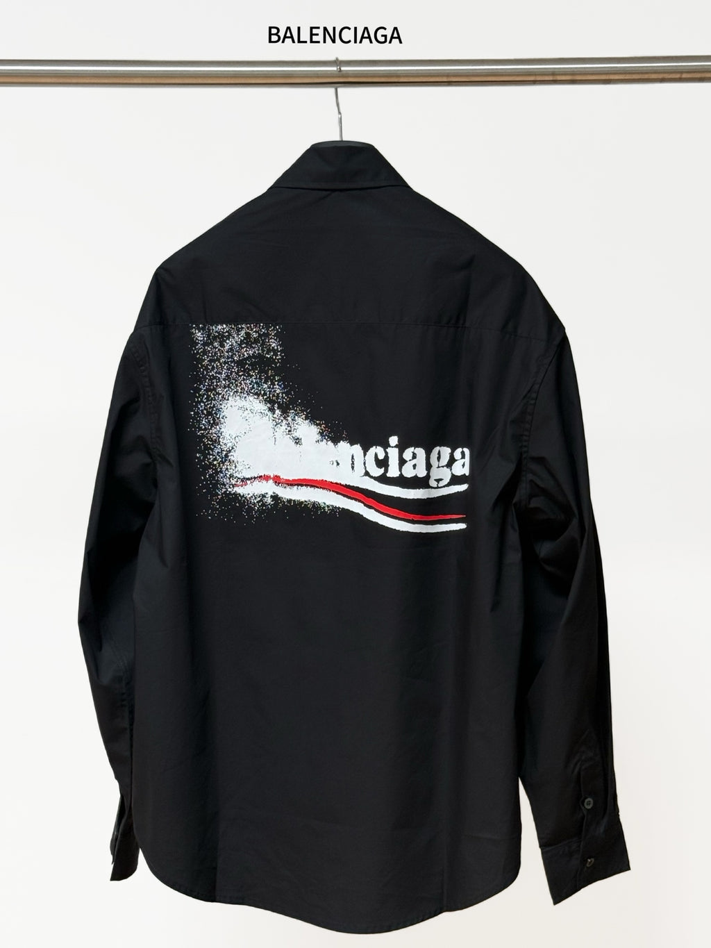 Balenciaga black long-sleeve shirt with back logo graphic and buttoned cuffs