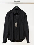 Balenciaga black long-sleeve button-up shirt with point collar and front buttons