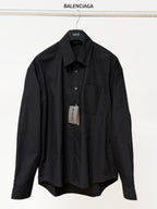 Balenciaga black long-sleeve button-up shirt with point collar and front buttons