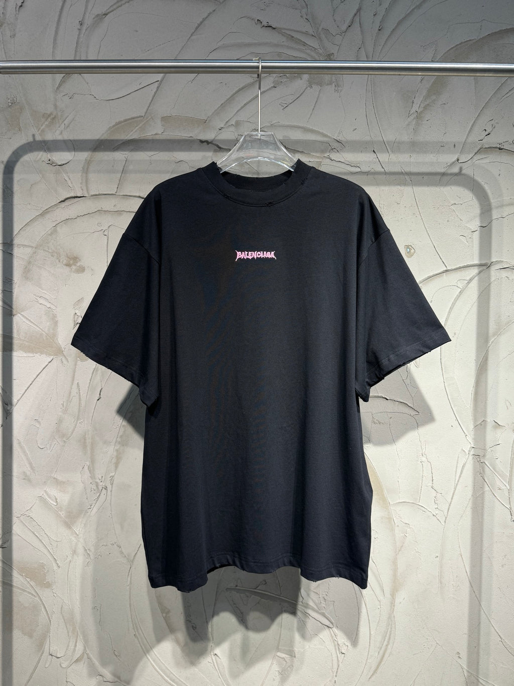 Black short-sleeve T-shirt with Balenciaga logo on chest