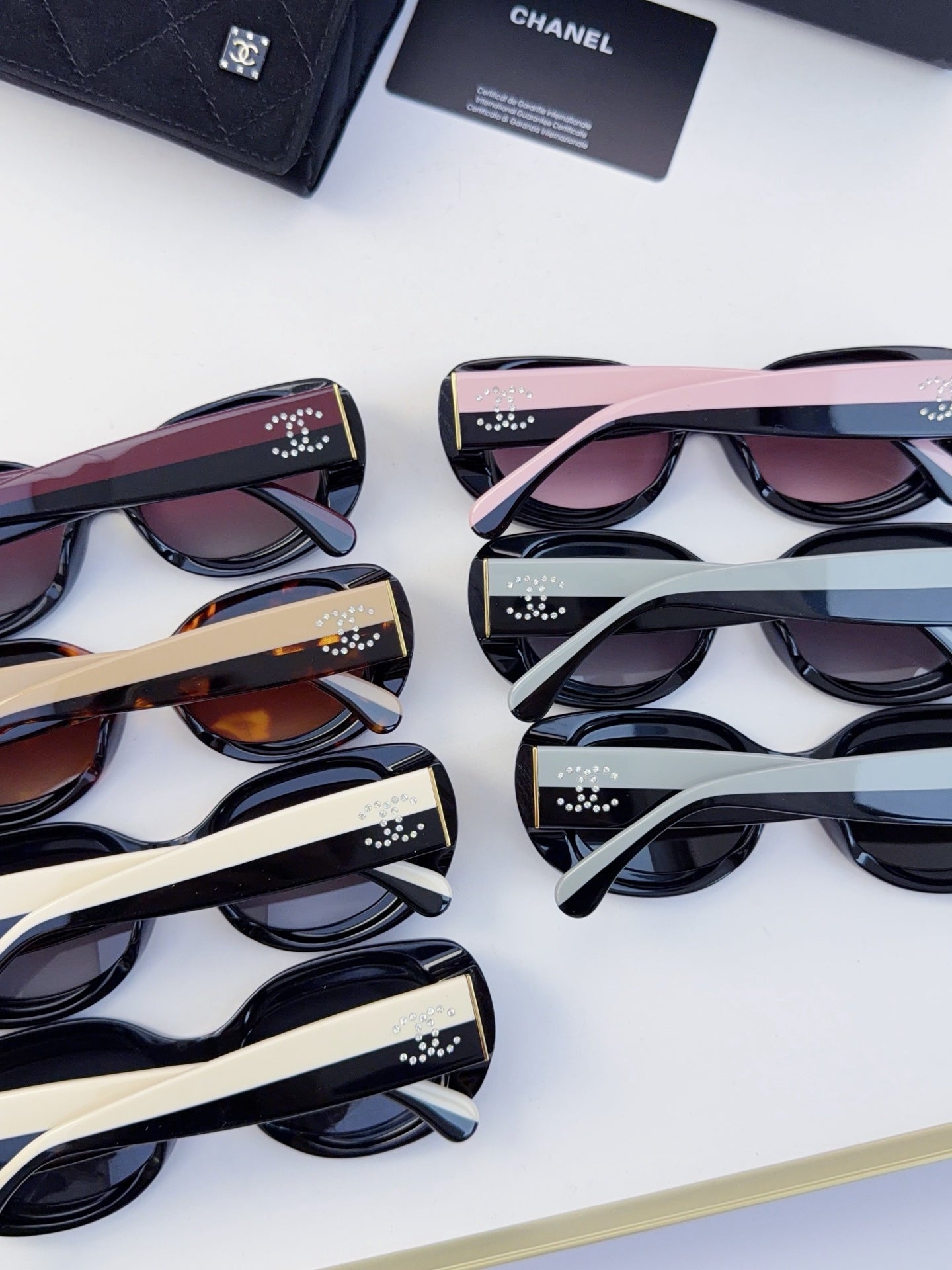 Chanel cat-eye sunglasses set, multiple colors with dark tinted lenses