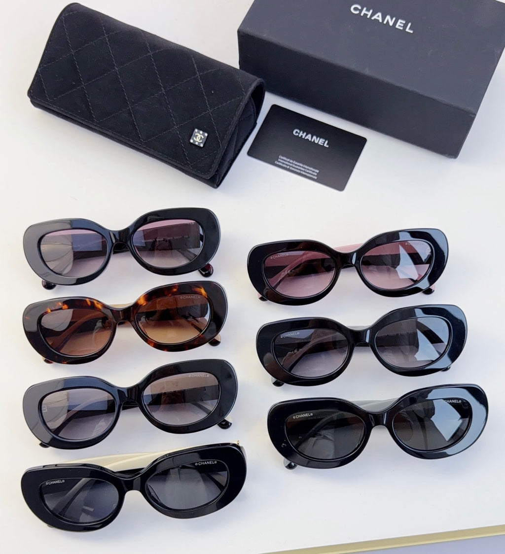 Chanel cat-eye sunglasses assortment with case and assorted dark frames