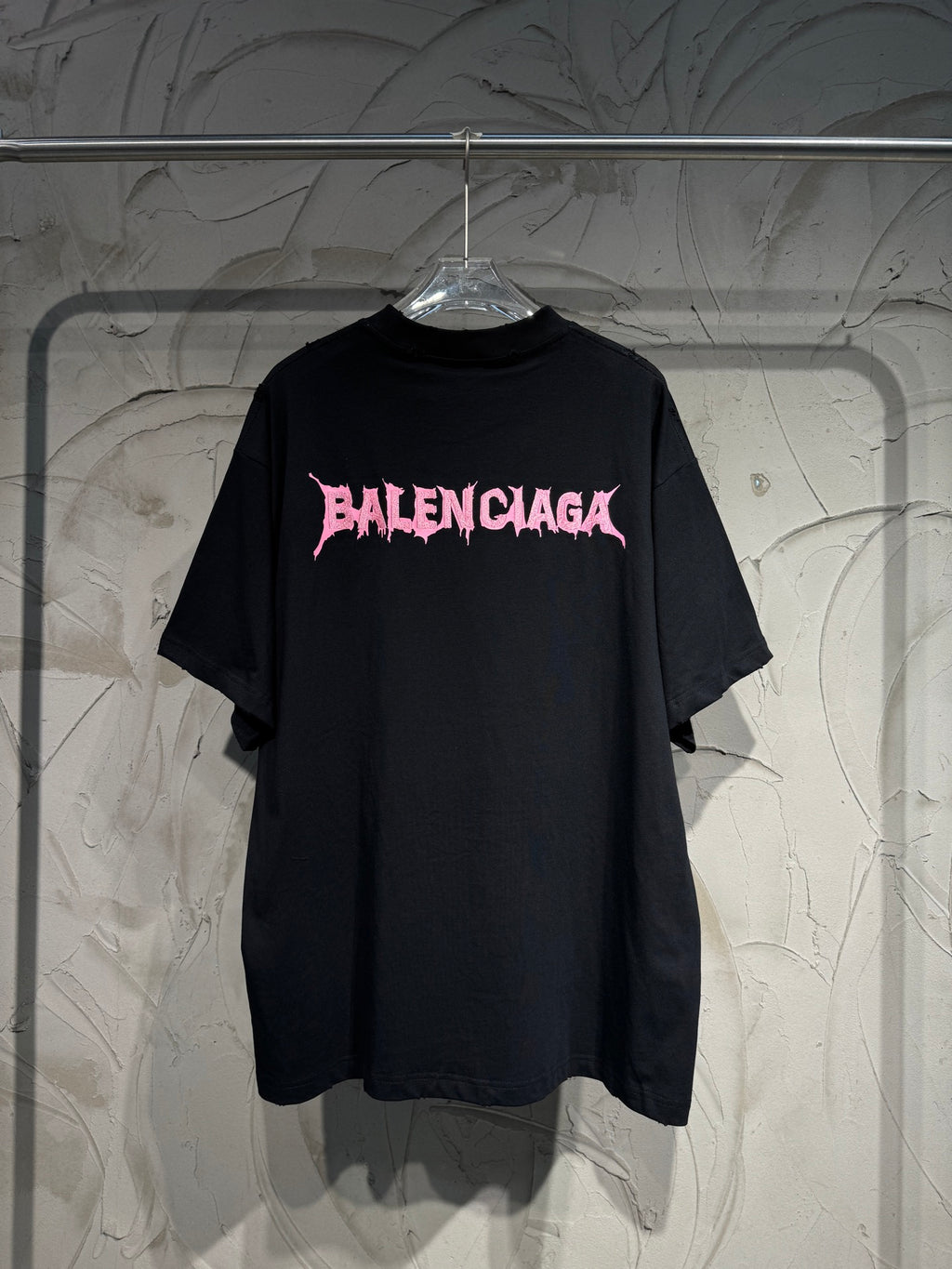 Black T-shirt with large Balenciaga graphic logo across center
