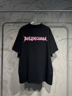Black T-shirt with large Balenciaga graphic logo across center