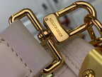 Louis Vuitton handbag clasp close-up with gold hardware and engraved 'Louis Vuitton'