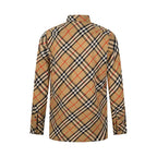 Plaid long-sleeve button-up shirt, back view with yoke and cuffs