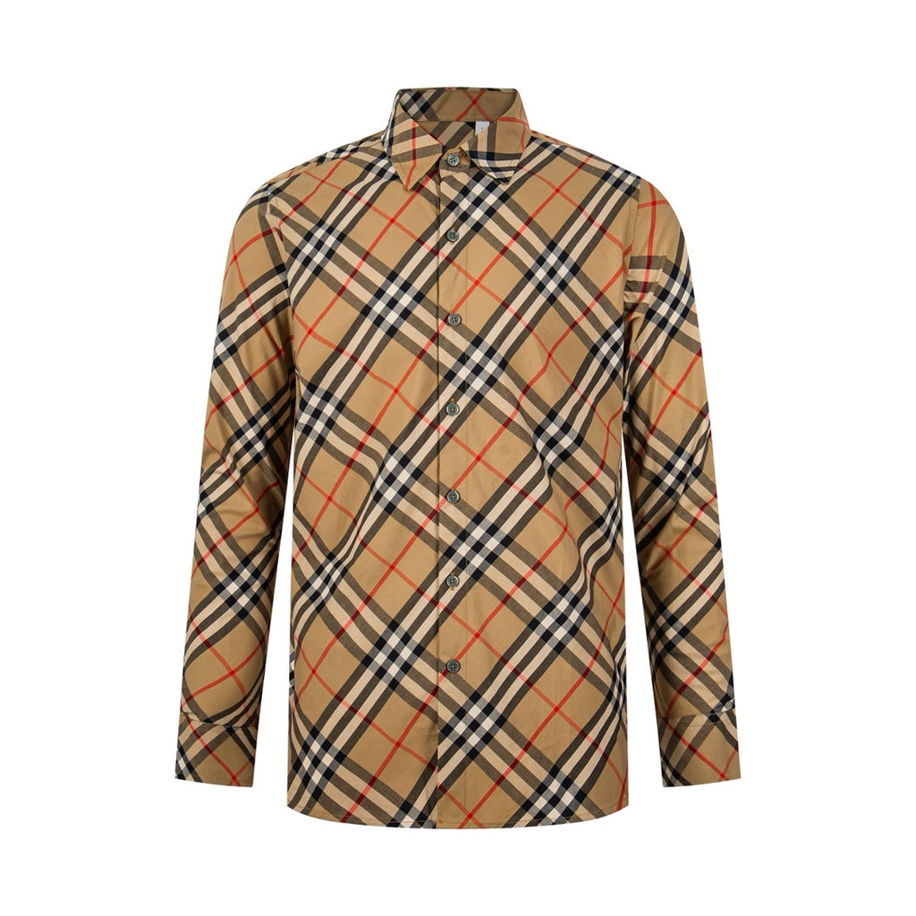 Burberry plaid long-sleeve shirt with button-up front and collar