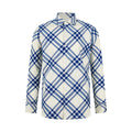 Burberry long-sleeve plaid shirt with button-front and pointed collar, blue-and-cream