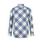 Burberry long-sleeve plaid shirt with button-front and pointed collar, blue-and-cream