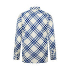 Burberry long-sleeve plaid shirt with rear yoke and buttoned collar, blue-and-cream