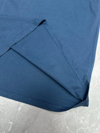 Balenciaga blue T-shirt close-up of fabric and stitched side seam