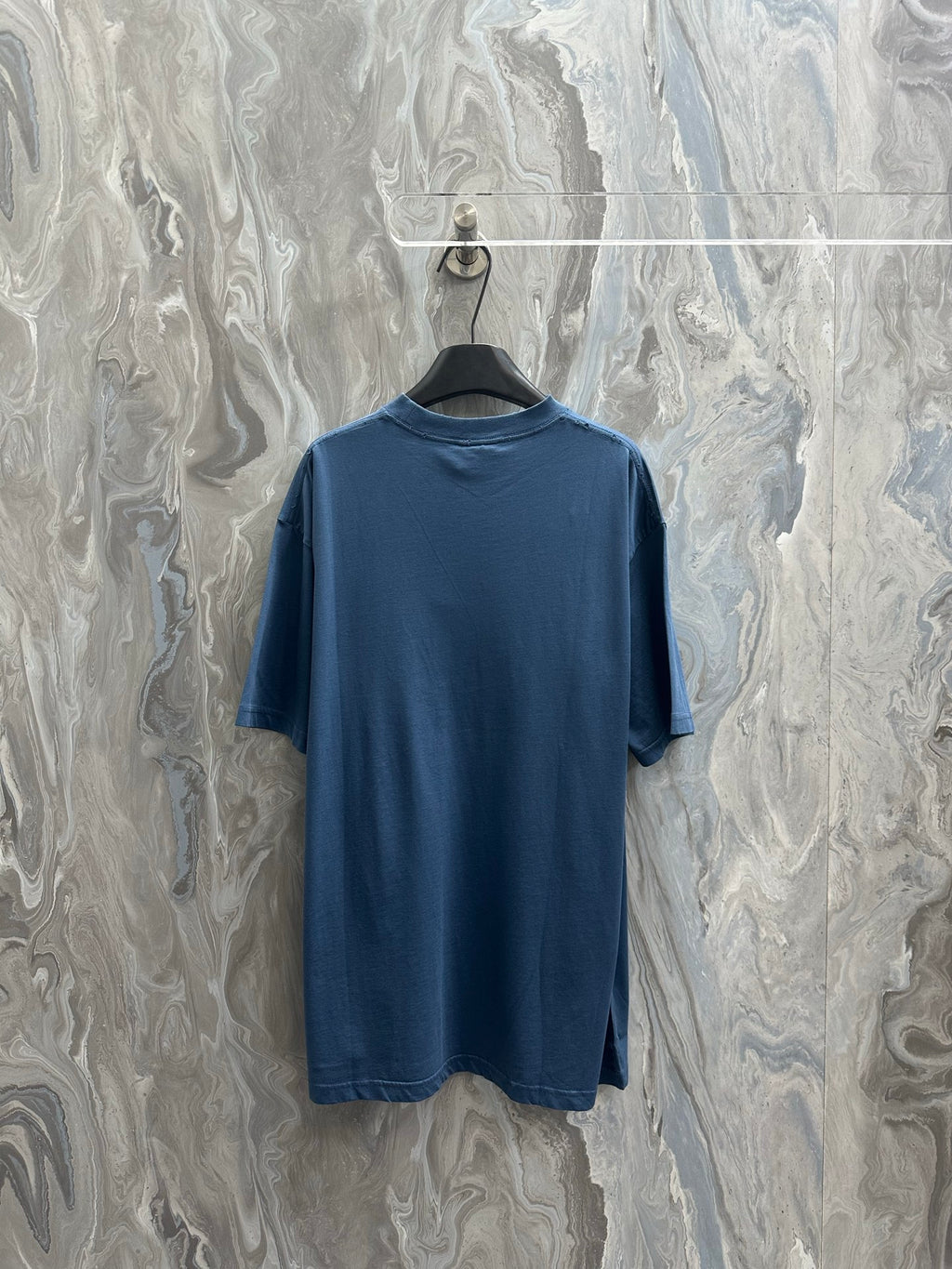 Balenciaga blue crew-neck T-shirt, front view with chest logo