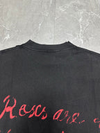 Dark gray short-sleeve T-shirt, back yoke and red script lettering