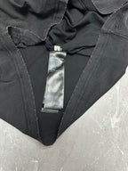 Black T-shirt with V-neck and attached neck label tags