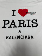 Balenciaga white short-sleeve T-shirt with I heart PARIS text and BALENCIAGA logo