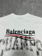 Balenciaga white short-sleeve T-shirt back with Balenciaga script and city-style print