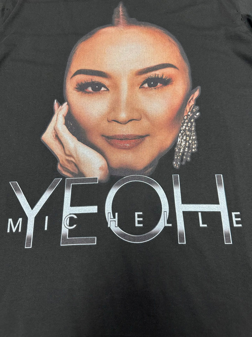 Balenciaga black T-shirt chest graphic with face portrait and MYEHEIH letters