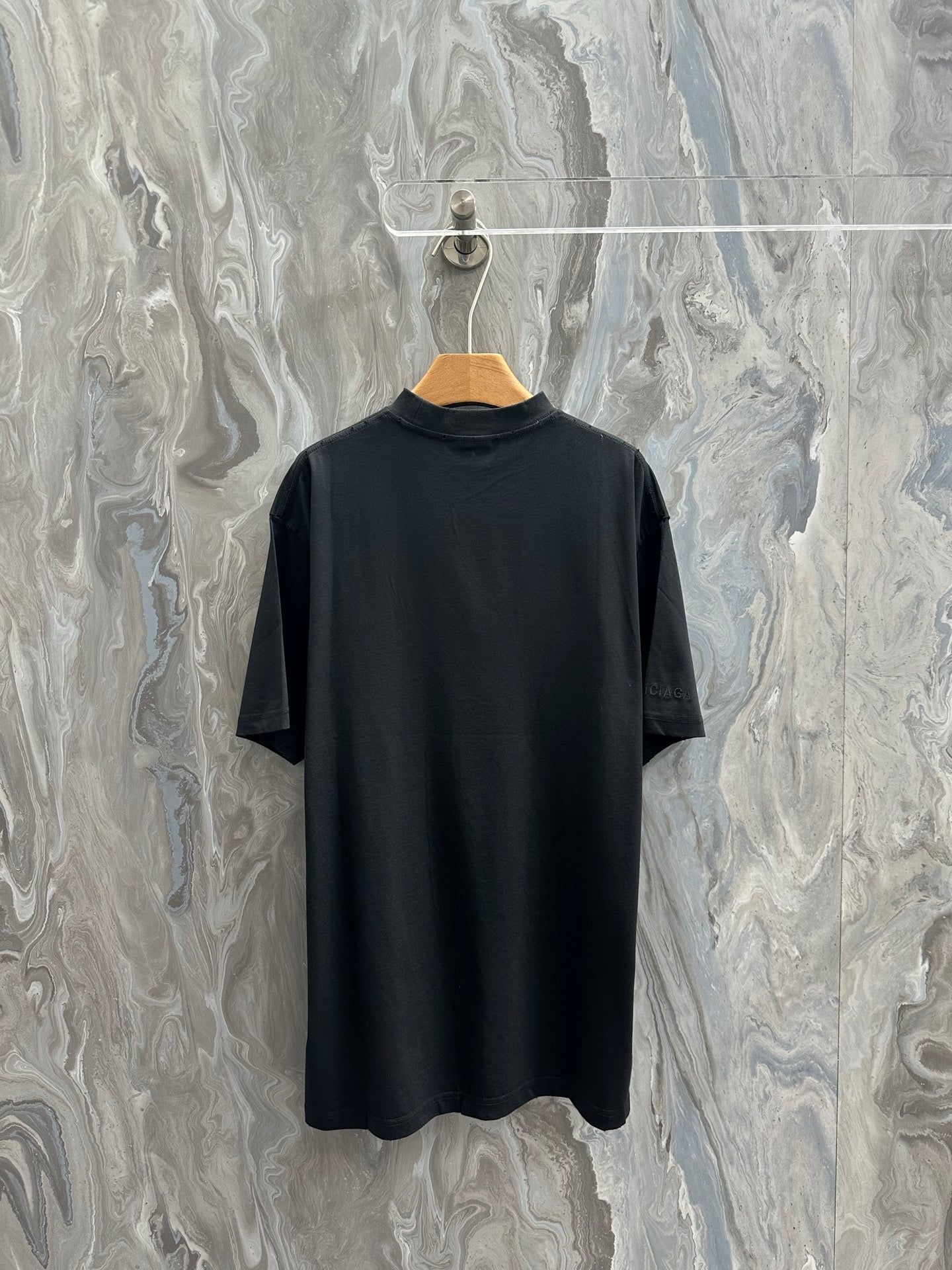 Balenciaga black T-shirt back view, crew neck and short sleeves