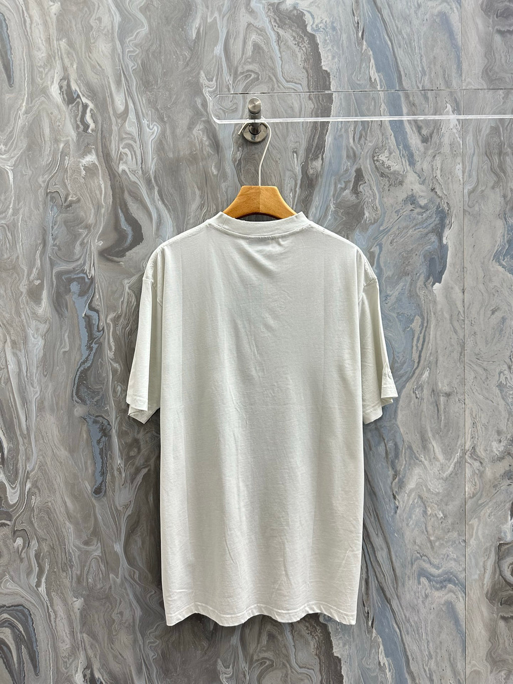 White crewneck T-shirt with plain back and short sleeves