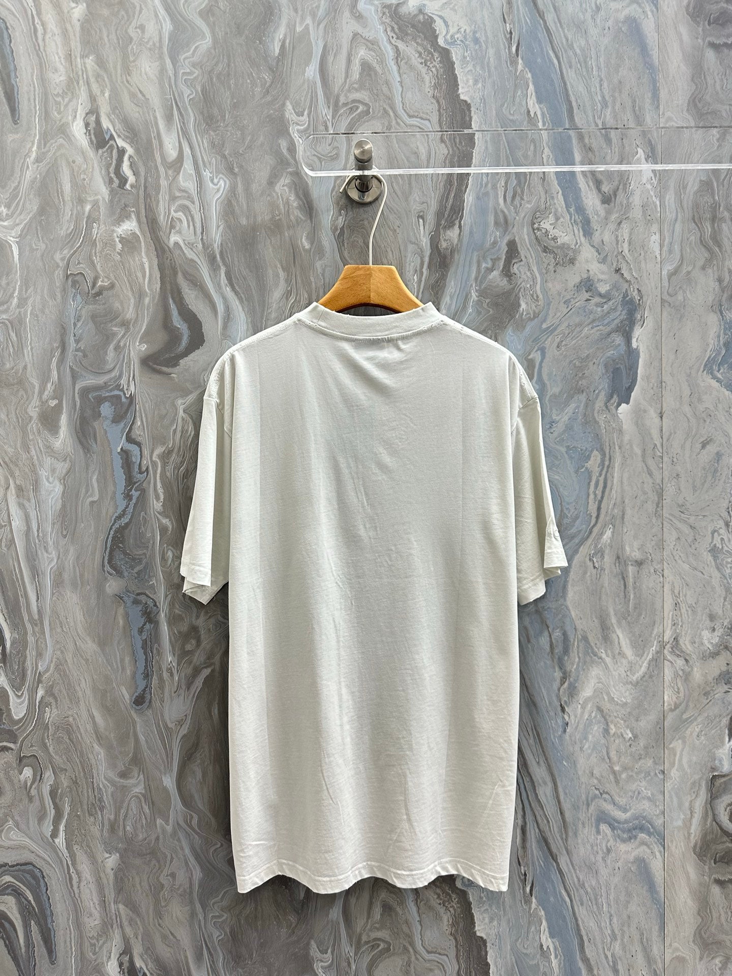 White crewneck T-shirt with plain back and short sleeves