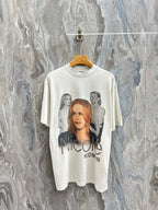 White graphic T-shirt with Nicole Kidman front print and large face artwork