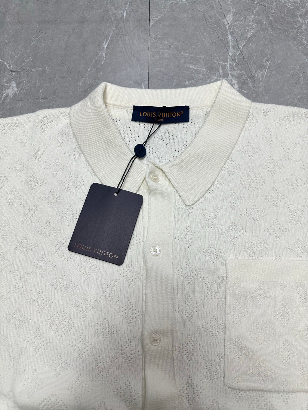 Louis Vuitton short-sleeve button-up shirt, white, buttoned collar and placket